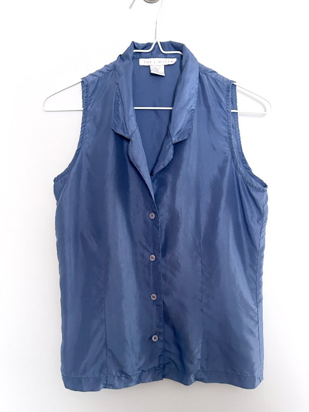 The Limited Y2K 100% Silk Tank Top Button Sleeveless Blue Blouse Women’s XS